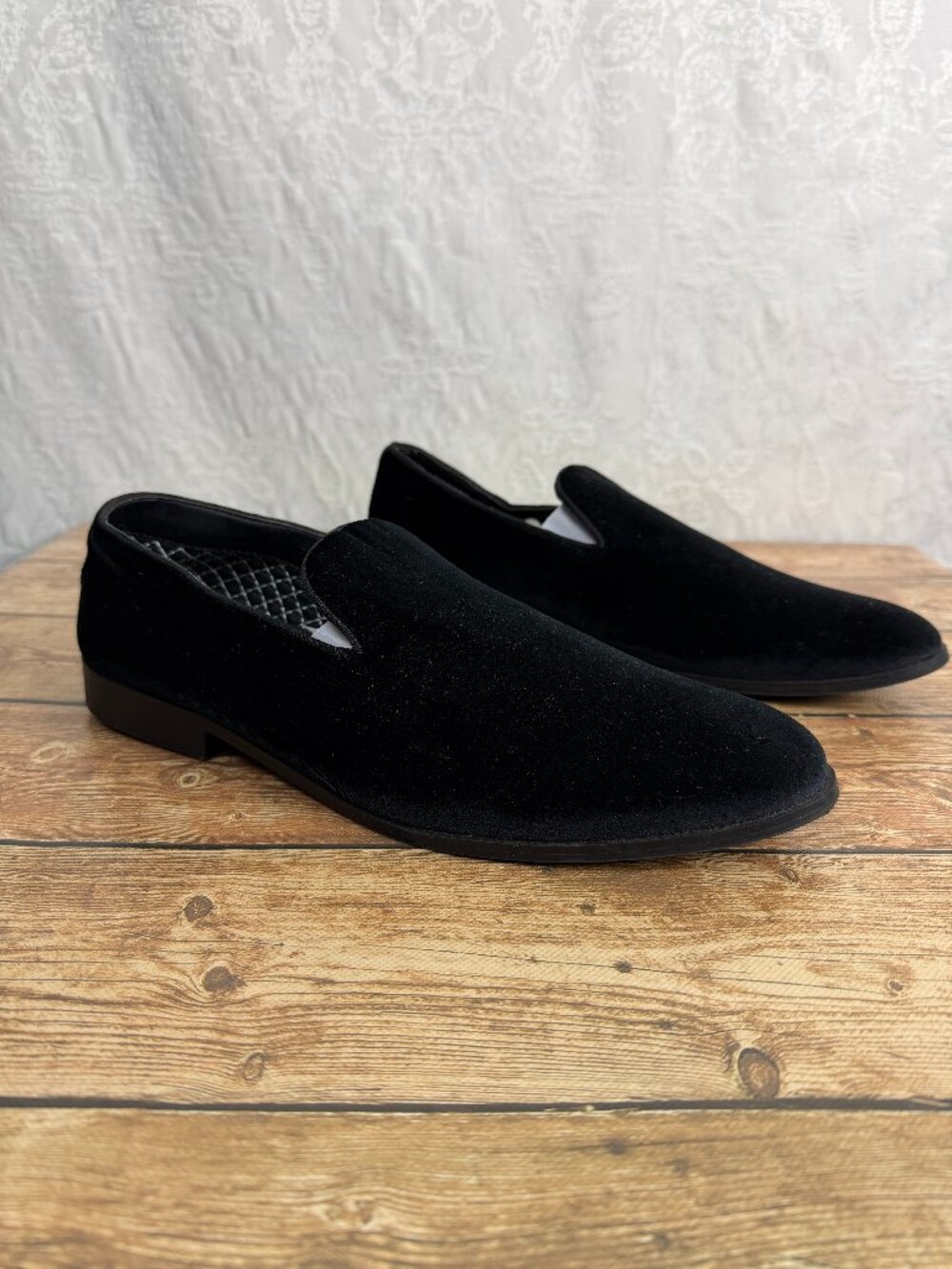 Steve Madden Men’s 8.5 Black Velvet Slip On Loafers Smoking Slippers Dress Shoes